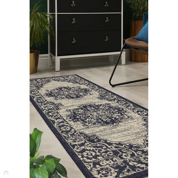 Flatweave Gel Medallion Navy Runner-Melrose-Rug Love - The Most Loved Rug Store